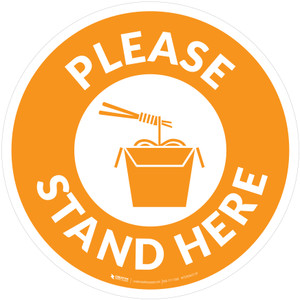 Please Stand Here with Noodles Orange Circular - Floor Sign