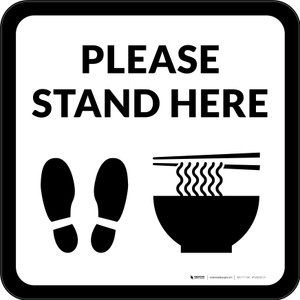 Please Stand Here with Ramen and Shoe Prints Black Square - Floor Sign