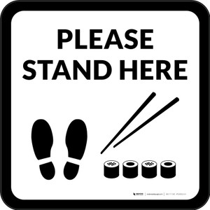 Please Stand Here with Sushi and Shoe Prints Black Square - Floor Sign