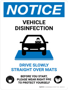 Notice Vehicle Disinfection Wear PPE with Icon Portrait - Wall Sign