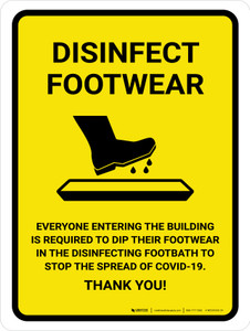 Disinfect Footwear with Icon Yellow Portrait - Wall Sign