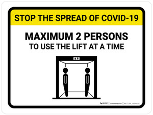 Stop The Spread COVID-19 Max 2 Persons To Use Lift with Icon Landscape - Wall Sign Stop The Spread COVID-19 Max 2 Persons To Use Lift with Icon Landscape - Wall Sign