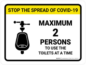 Stop The Spread COVID-19 Max 2 Persons To Use Toilets with Icon Landscape - Wall Sign