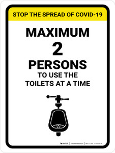 Stop The Spread COVID-19 Max 2 Persons To Use Toilets with Icon Portrait - Wall Sign
