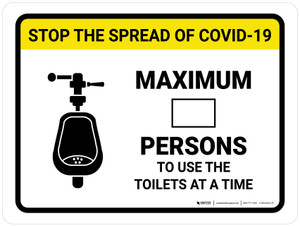 Stop The Spread COVID-19 Max Persons To Use Toilets with Icon Landscape - Wall Sign