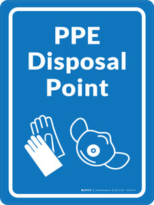PPE Disposal Point with Icons Blue Portrait - Wall Sign