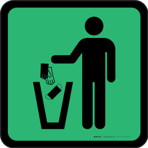 PPE Disposal Icon Only Green Square - Floor Sign