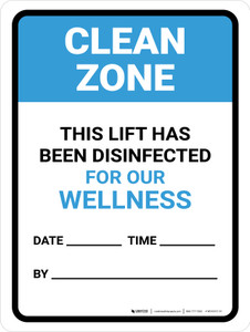 Clean Zone: This Lift Has Been Disinfected Date Portrait - Wall Sign Clean Zone: This Lift Has Been Disinfected Date Portrait - Wall Sign