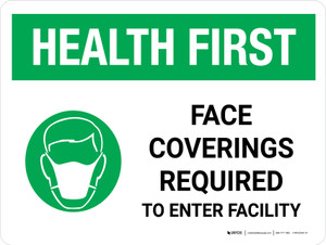 Health First: Face Coverings Required with Icon Landscape - Wall Sign