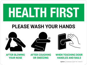 Health First: Please Wash Your Hands with Icons Landscape - Wall Sign