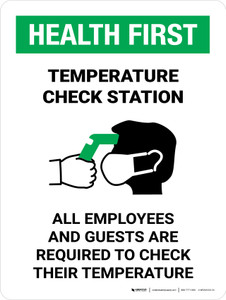 Health First: Temperature Check Station with Icon Portrait - Wall Sign