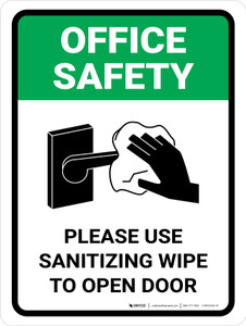 Office Safety Please Use Sanitizing Wipe To Open Door with Icon Portrait - Wall Sign