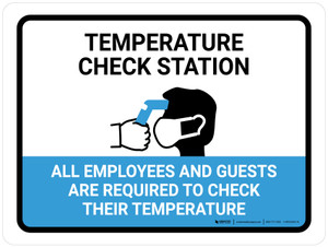 Temperature Check Station Employees And Guests with Icon Landscape - Wall Sign