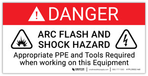 Danger: Arc Flash And Shock Hazard with Icon Appropriate PPE - Arc Flash Label