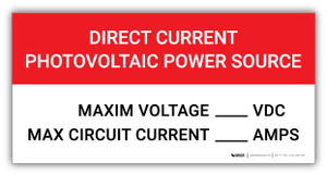 Direct Current Photovoltaic Power Source - Arc Flash Label