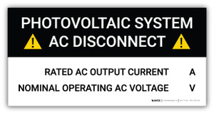 Photovoltaic System AC Disconnect with Hazard Icons - Arc Flash Label