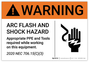 Warning: Arc Flash and Shock Hazard Appropriate Personal Protection with Icon - Arc Flash Label