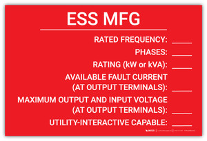 ESS MFG with Write-Ins - Arc Flash Label