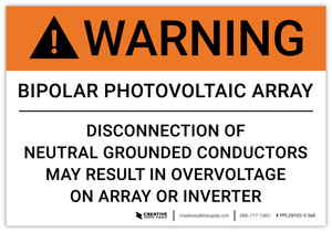 Warning: Bipolar Photovoltaic Array - Arc Flash Label