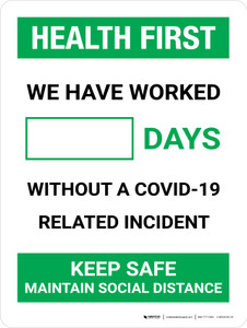 Health First: Days Without A COVID-19 Incident Portrait - Wall Sign