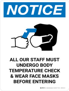 Notice: All Staff Must Undergo Temperature Check with Icon Portrait - Wall Sign
