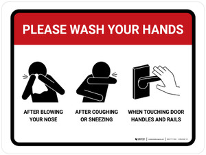 Please Wash Your Hands with Icons Landscape - Wall Sign