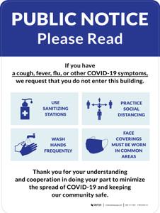 Public Notice: COVID-19 with Icons Blue Portrait - Wall Sign