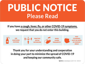 Public Notice: COVID-19 with Icons Orange Landscape - Wall Sign