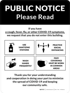 Public Notice: COVID-19 with Icons Portrait - Wall Sign