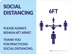 Social Distancing 6Ft with Icon Blue Landscape - Wall Sign