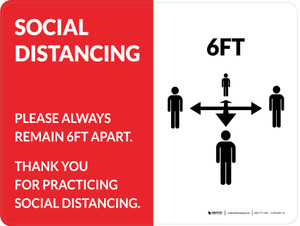 Social Distancing 6Ft with Icon Red Landscape - Wall Sign