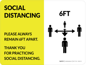 Social Distancing 6Ft with Icon Yellow Landscape - Wall Sign