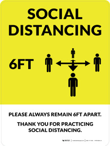Social Distancing 6Ft with Icon Yellow Portrait - Wall Sign