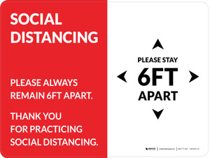 Social Distancing Please Stay 6Ft Apart Red Landscape - Wall Sign