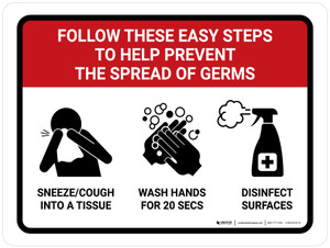 Steps to Prevent Spread of Germs with Icons Landscape - Wall Sign