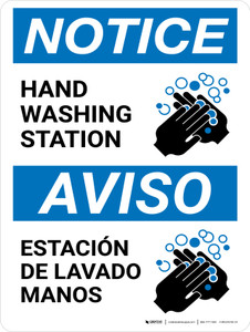 Notice Hand Washing Station Blingual with Icon Portrait - Wall Sign