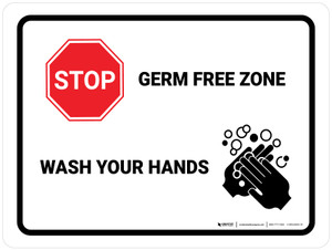 Stop Germ Free Zone Wash Your Hands with Icons Landscape - Wall Sign