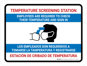 Temperature Screening Station Bilingual Spanish with Icon Landscape - Wall Sign