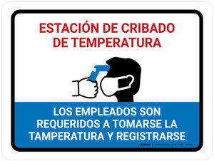 Temperature Screening Station Spanish with Icon Landscape - Wall Sign