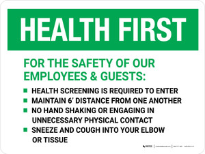 Health First: Employees & Guests Precautions Landscape - Wall Sign