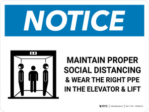 Notice: Social Distancing & PPE In Elevator with Icon Landscape - Wall Sign Notice: Social Distancing & PPE In Elevator with Icon Landscape - Wall Sign