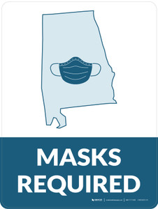 Masks Required - Alabama State Outline Portrait - Wall Sign