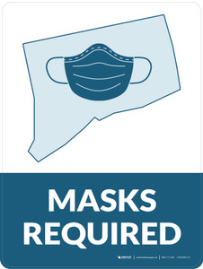 Masks Required - Connecticut State Outline Portrait - Wall Sign