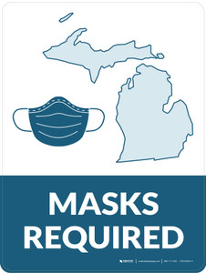 Masks Required - Michigan State Outline Portrait - Wall Sign