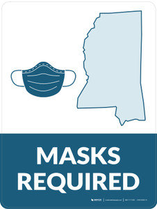 Masks Required - Mississippi State Outline Portrait - Wall Sign