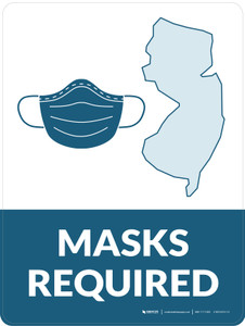Masks Required - New Jersey State Outline Portrait - Wall Sign