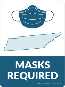 Masks Required - Tennessee State Outline Portrait - Wall Sign