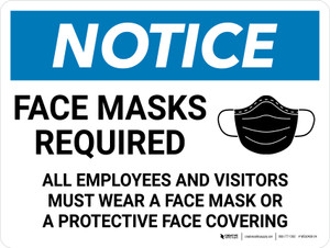 Notice: Face Masks Required - All Employees and Visitors Must Wear Face Mask - Wall Sign Notice: Face Masks Required - All Employees and Visitors Must Wear Face Mask - Wall Sign