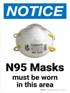 Notice: N95 Masks Must Be Worn In This Area Wall Sign