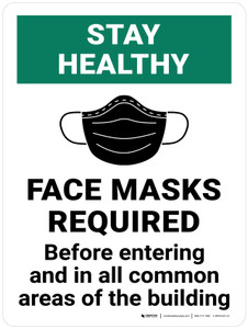 Stay Healthy: Face Masks Required Before Entering with Icon Wall Sign